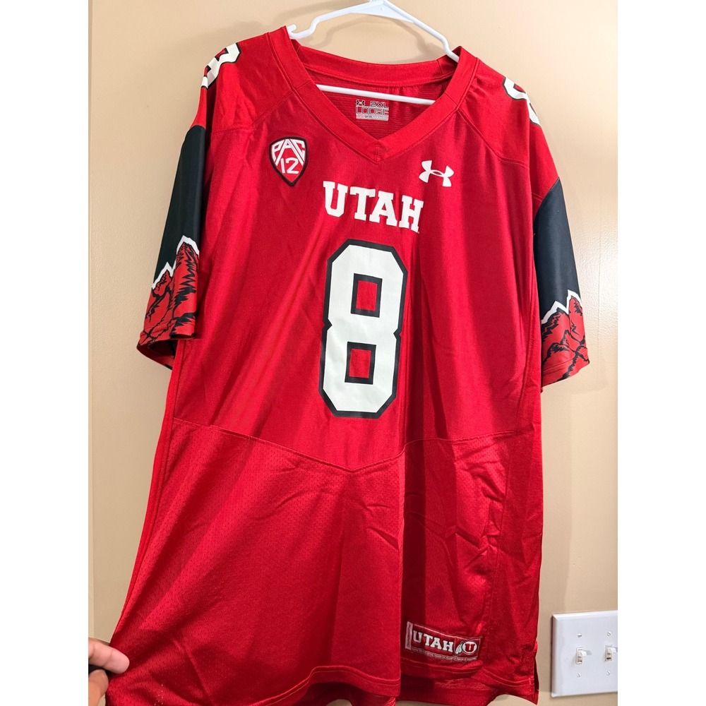Under Armour Utah Utes #8 Jersey 2XL Pac-12 Mountain Sleeve Red Football Mens